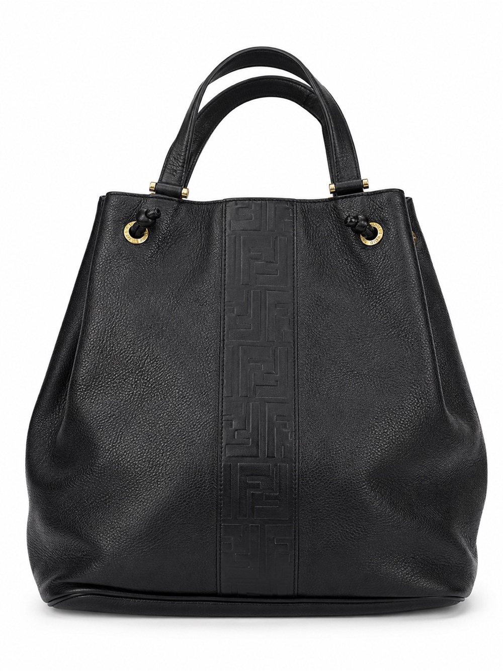 Authentic Vintage Fendi Roma Italy Black Leather FF Embossed Tote Bag w/ COA